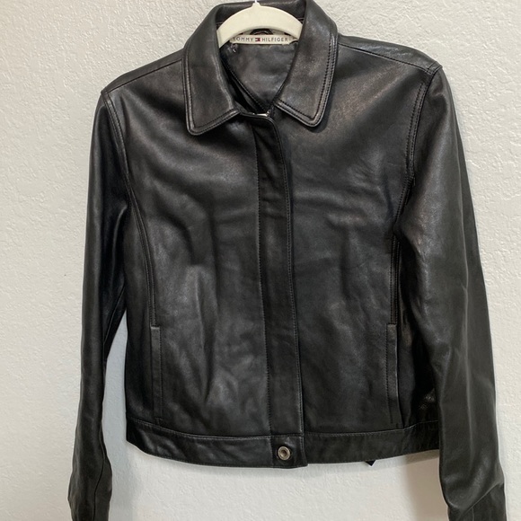 Tommy Hilfiger Black Leather Jacket Size Small. - Picture 1 of 9